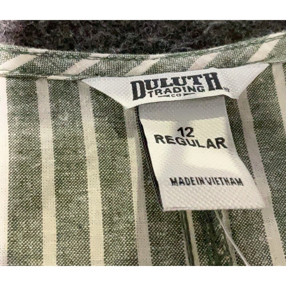 Duluth Trading Co Women 12 Hemp Jumpsuit Green Stripe Wide Leg Overalls NWT NEW - Picture 8 of 10